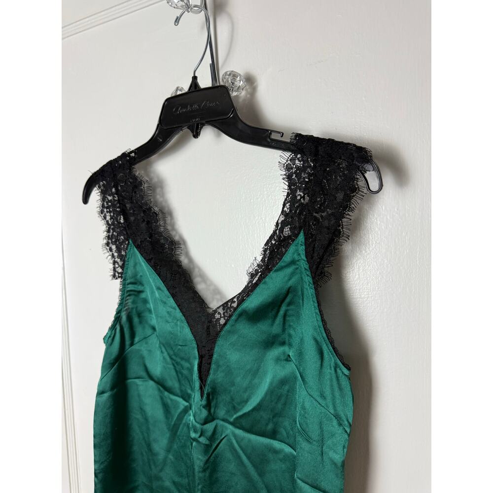 SHEIN Women's Green Satin Black Lace Cute Going Out Tank Top Size Small Goth - Picture 2 of 5